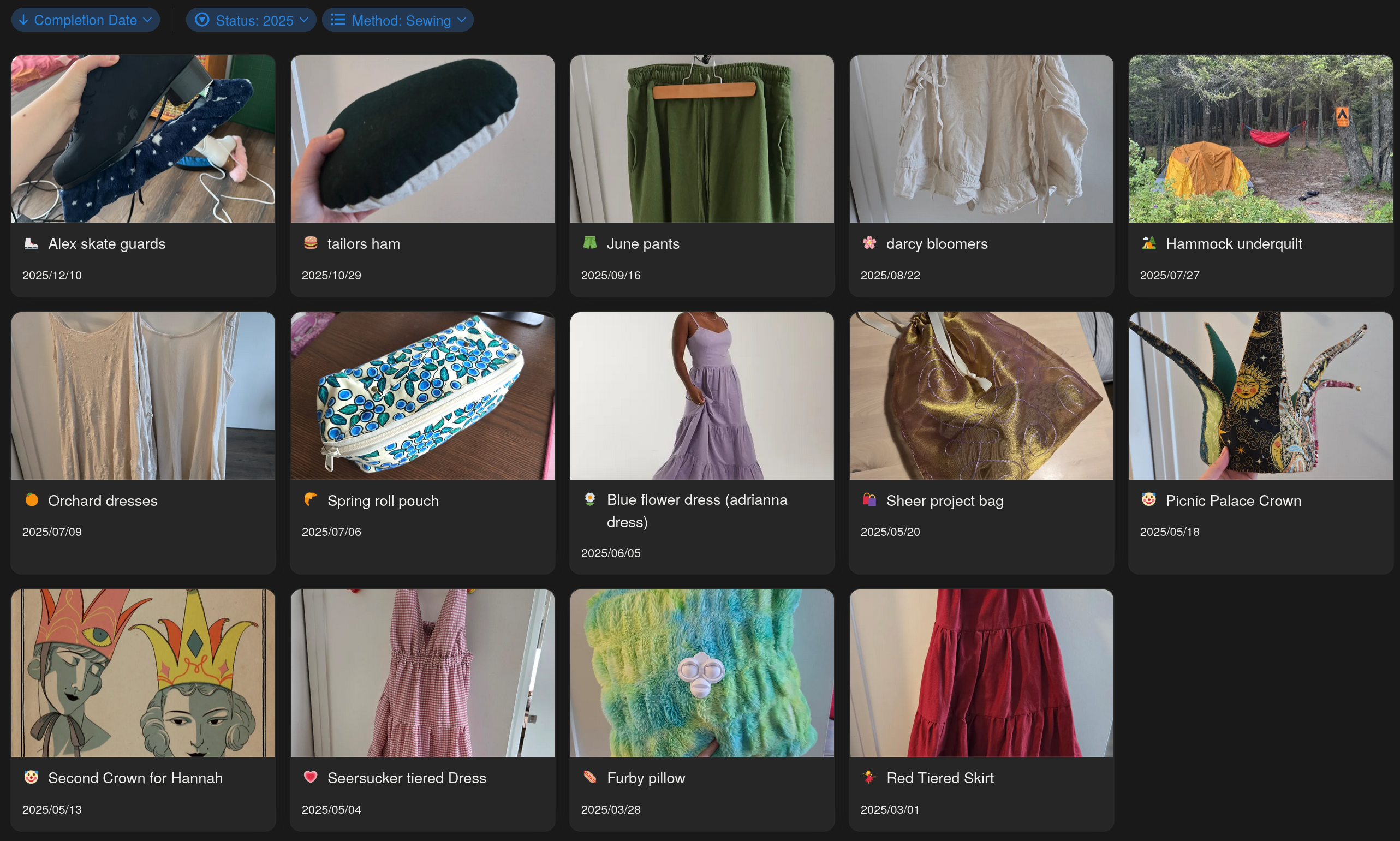 everything i sewed this year