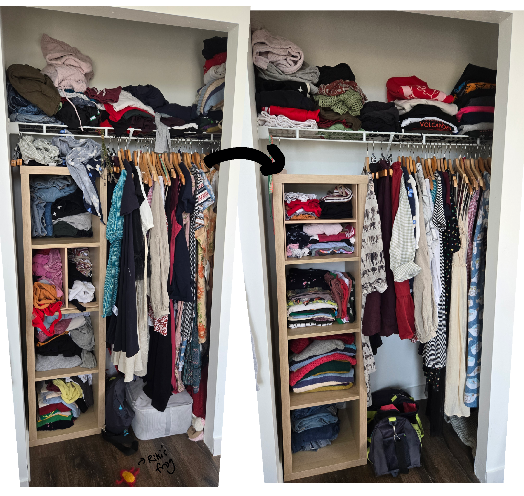 before and after organizing closet