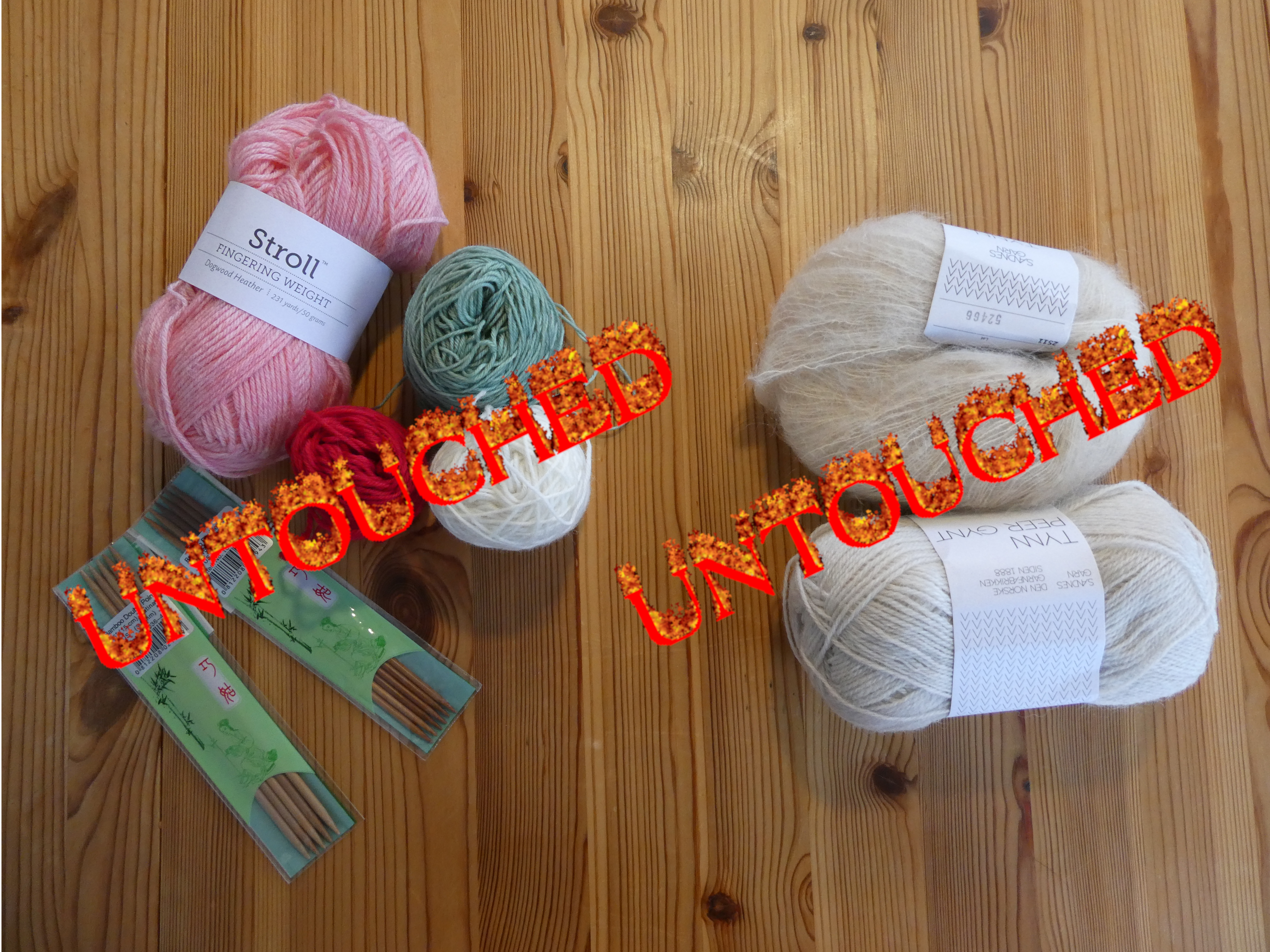 various balls of yarn and needles: all UNTOUCHED